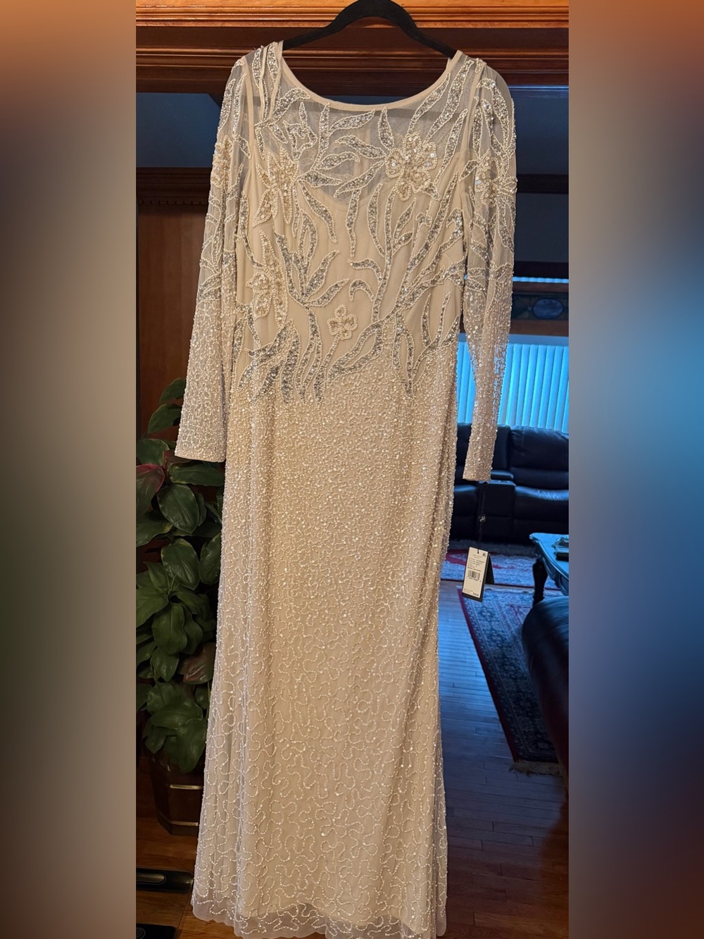 Adrianna Papell Beaded Maxi Gown NWT Size 12 Champagne Silver Formal Dress - Picture 6 of 17